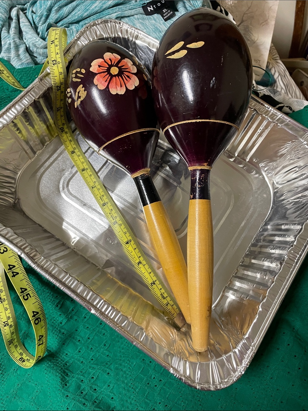 Hand-Painted Burgundy and Natural Wood Maracas - Decorative Home Dining Accent
